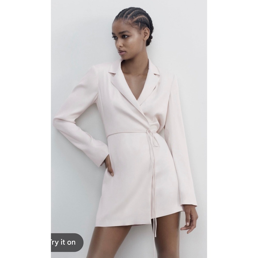 Zara Blazer Mini Dress Women Medium Cream